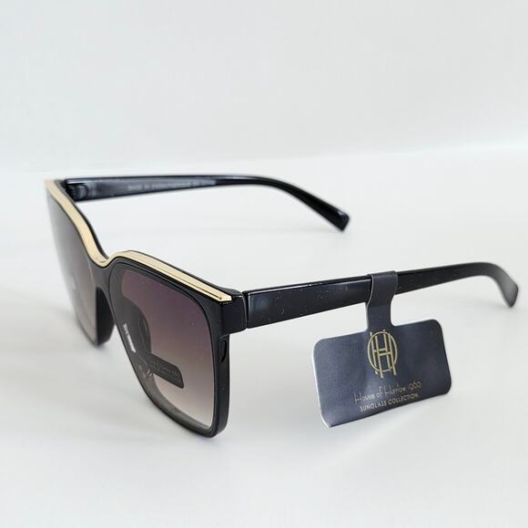 House of Harlow 1960 Black & Gold Square Cat Eye Sunglasses 100% UV - Picture 3 of 8